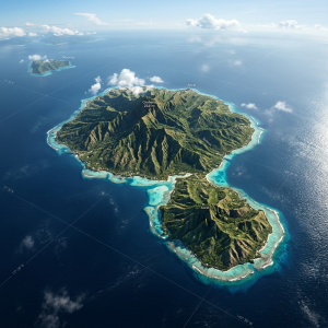 Tahiti Island In the Middle of South Pacific Ocean from the Sky